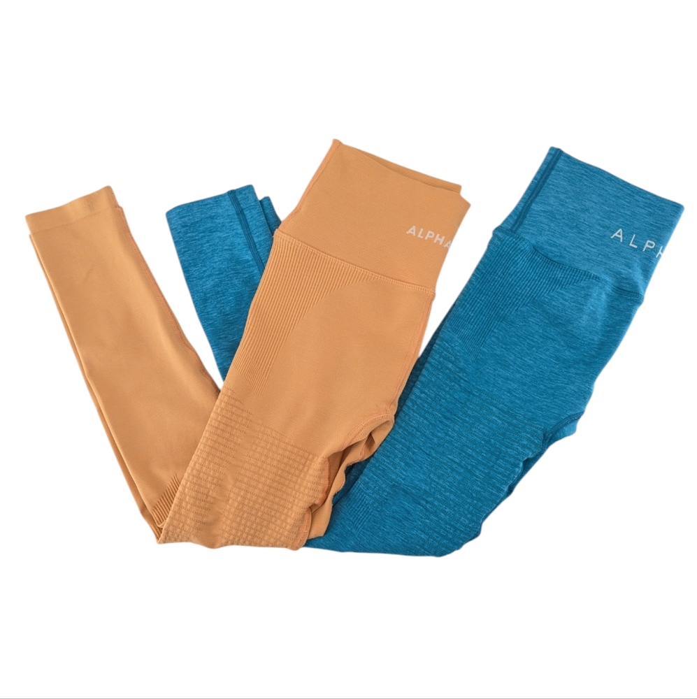 Alphalete Halo Compression Legging Bundle Coral Peach and Teal Size Medium